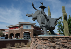 This statue of a bull pays tribute to rural life in Laveen, AZ.