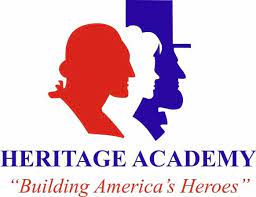 Heritage Academy logo with red, white and blue silhouettes.