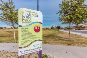 Trailside Point Park in Laveen Village has a splashpad for summer, a small lake, basketball courts, soccer fields, and playgrounds for both toddlers and youth.