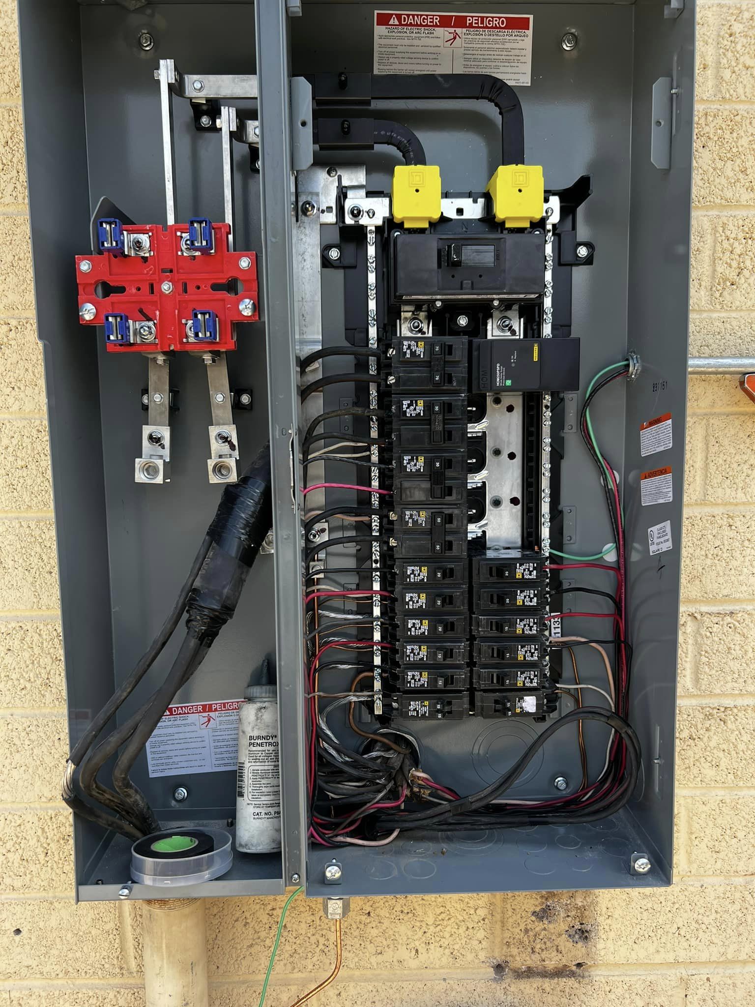 Photos shows an open electrical panel