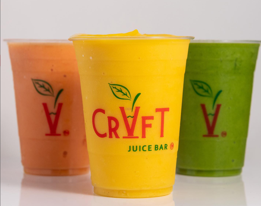 Photo shows three smoothies with the Craft Juice Logo.