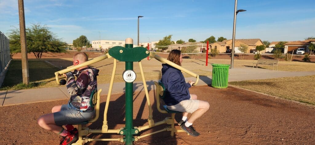 Laveen residents exercise on the equipment at Harvest Park in Laveen.