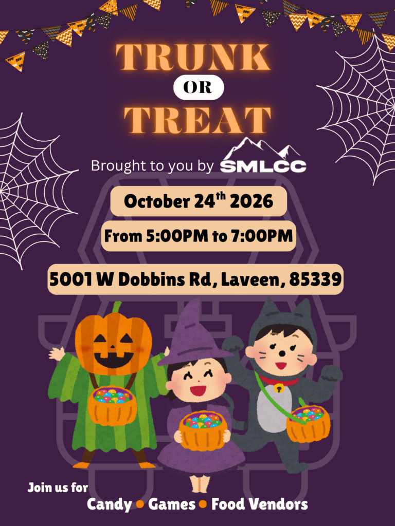 Promotional graphic for the SMLCC Trunk or Treat event.
